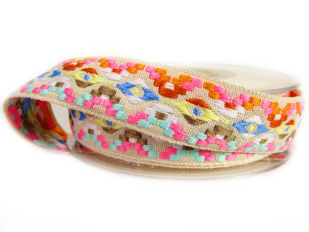 Taśma 25mm żakard AZTEC ecru & multi