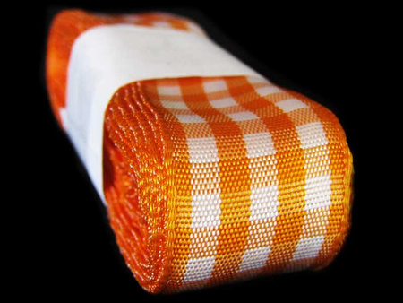 Wstążka 25mm kratka pomarańczowa