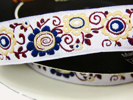 Taśma 15mm żakard KWIAT granatowa