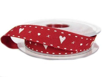 Wstążka 15mm tafta HEARTS AND KISSES bordo