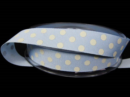 Wstążka 15mm ryps błękitna KROPKI natural