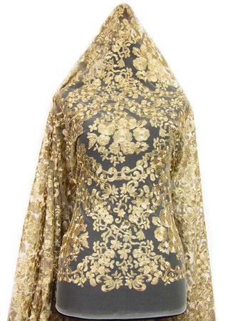 Koronka 140cm tiulowa haft złota