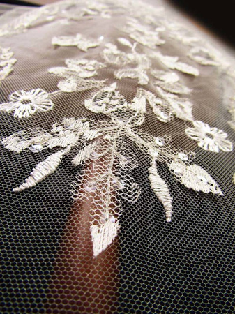 Koronka 150cm tiulowa haft & koralik ivory