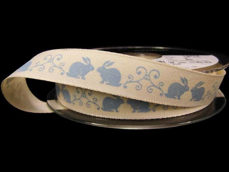 Wstążka 15mm tafta LITTLE RABBIT błękitna