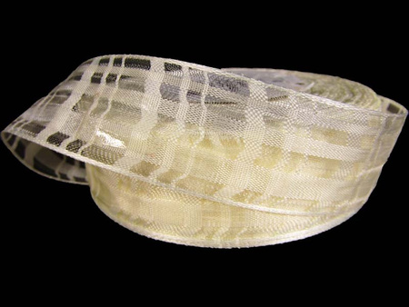 Wstążka 30mm organtyna KRATKA ecru