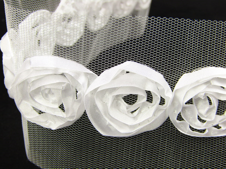 Taśma 3cm tiulowa RÓŻA biała