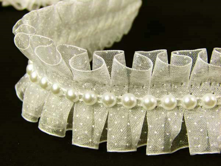 Taśma 4,5cm plisa organtyna & perła ecru