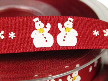 Wstążka 15mm tafta SNOWMAN bordo