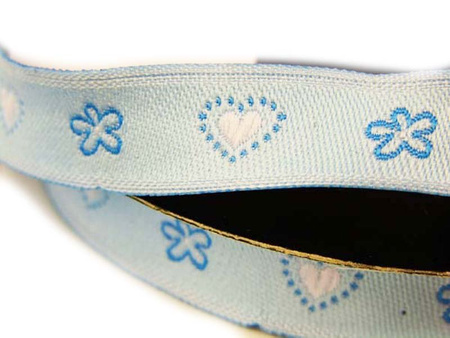 Taśma 11mm żakard SERDUSZKA błękitna
