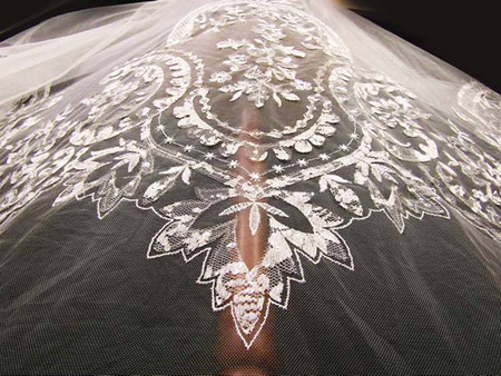 Koronka 150cm tiulowa haft & koralik ivory