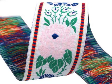 Taśma 45mm żakard RÓŻA biała