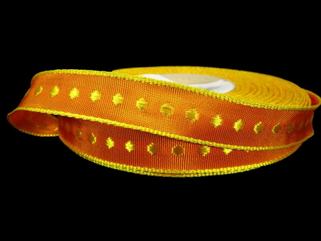 Taśma 15mm tkana KROPKA jasnopomarańczowa