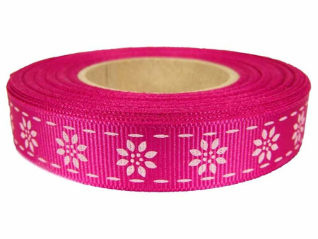 Wstążka 15mm ryps KWIATEK fuksja