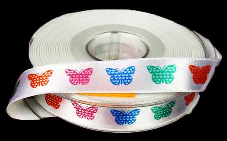 Wstążka 15mm atłas BUTTERFLY biała