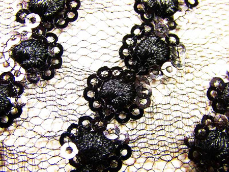 Koronka 140cm tiulowa z cekinem czarna