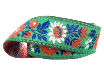 Taśma 35mm żakard kwiat zielona