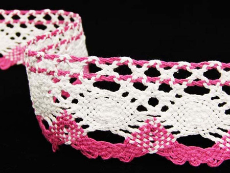 Koronka 4cm bawełniana biało-amarantowa