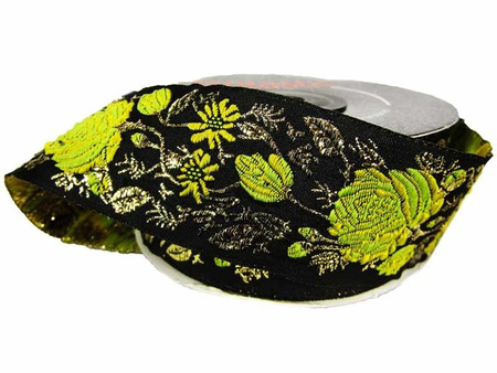 Taśma 35mm żakard RÓŻA pistacjowo-złota