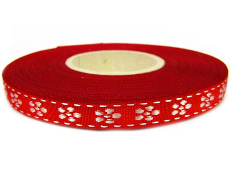 Taśma 10mm żakard KWIAT czerwona