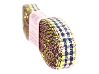 Wstążka 10mm kratka lurex granat