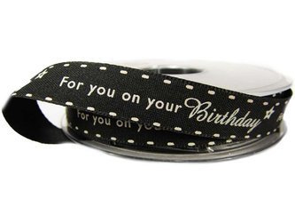 Wstążka 15mm tafta FOR YOU ON YOUR BIRTHDAY czarna