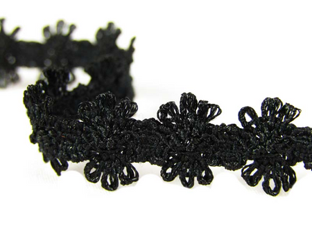 Taśma 12mm elastyczna FLOWER czarna
