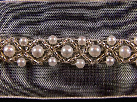 Taśma 3,3cm szyfonowa KORALIK ivory