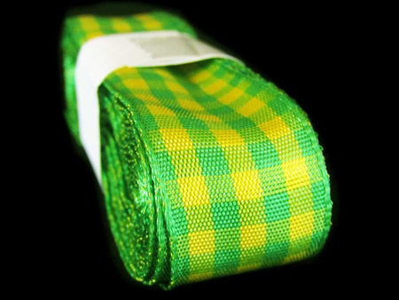 Wstążka 25mm kratka zielono-żółta
