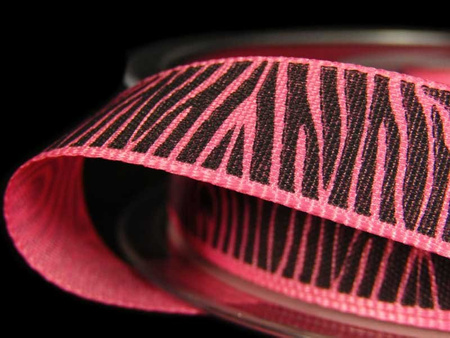 Wstążka 15mm tafta ZEBRA róż