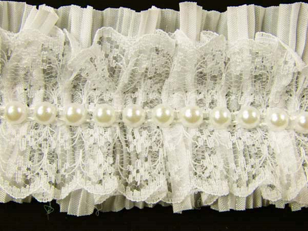 Taśma 5cm PLISA tafta, koronka & perła ecru