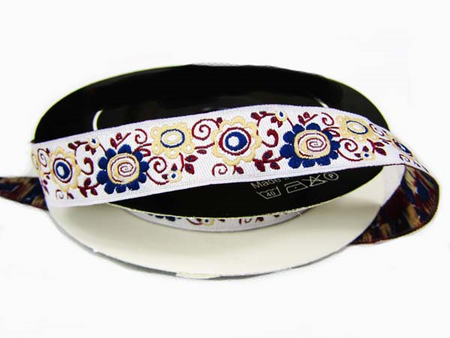 Taśma 15mm żakard KWIAT granatowa