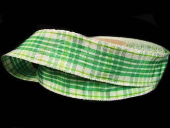 Wstążka 25mm tkana KRATKA zielona