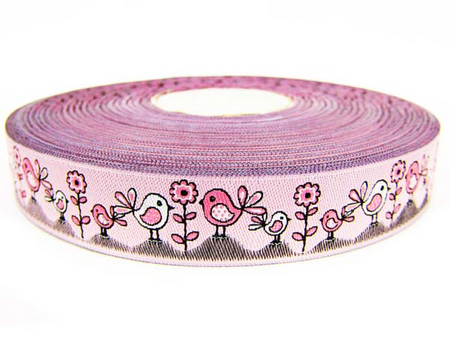 Taśma 18mm żakard PTASZEK róż