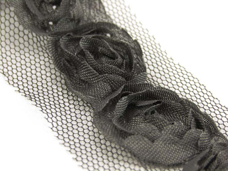 Taśma 2,5cm tiulowa RÓŻA grafit