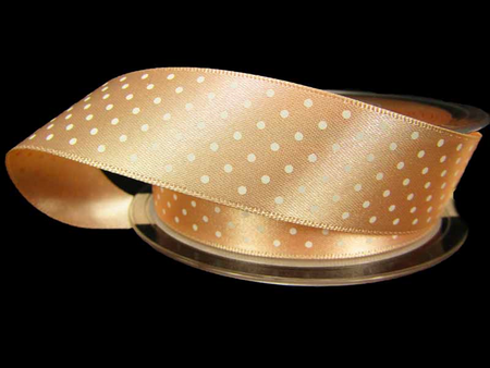 Wstążka 25mm atłas MICRO DOT morela