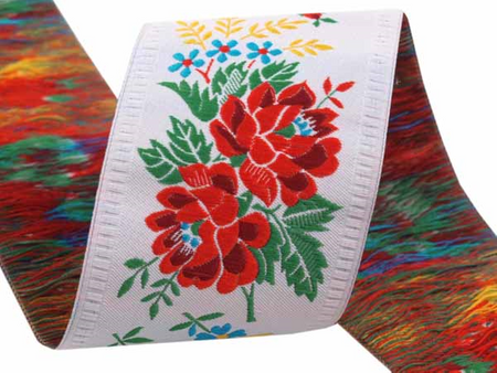 Taśma 55mm żakard RÓŻA biała