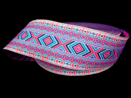 Taśma 35mm żakard AZTEC różowo-niebieska