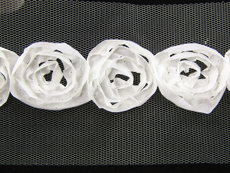 Taśma 3cm tiulowa RÓŻA biała