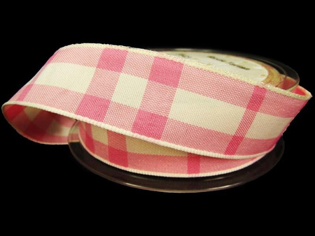 Wstążka 25mm kratka RUSTIC TARTAN różowa