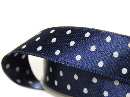 Wstążka 15mm atłas dwustronna DOTS granat