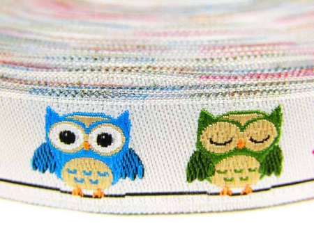 Taśma 15mm żakard SÓWKA biała