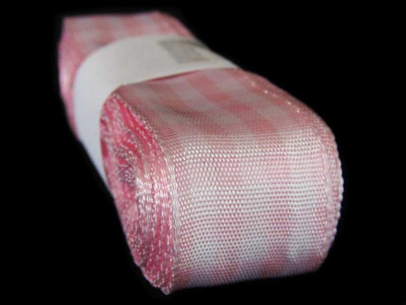 Wstążka 25mm kratka jasny róż