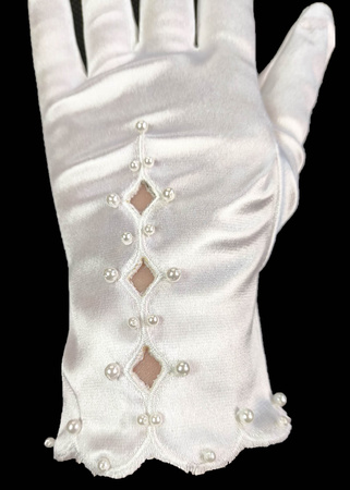 Rękawiczka satyna koralik biała