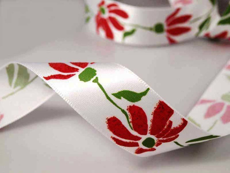 Wstążka 22mm atłas KWIAT czerwona