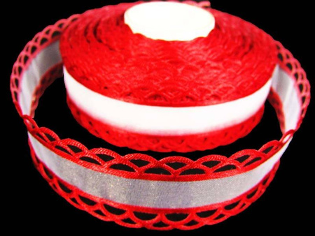 Wstążka 25mm organtyna KORONKA czerwona