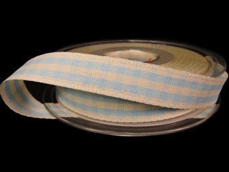Wstążka 15mm kratka RUSTIC GINGHAM błękitna