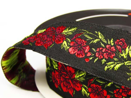 Taśma 25mm żakard RÓŻA czerwona