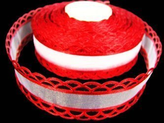 Wstążka 25mm organtyna KORONKA czerwona