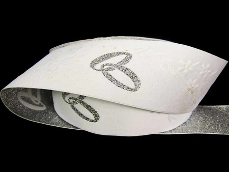 Taśma 40mm żakard OBRĄCZKI srebrna