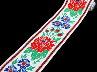 Taśma 45mm ludowa RÓŻA czerwona biała